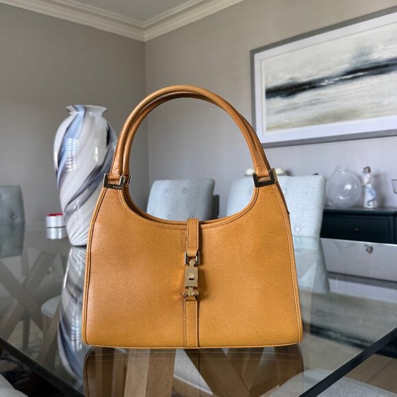 GUCCI LEATHER Vintage Jackie Bardot Brown Small - Picture 1 of 13